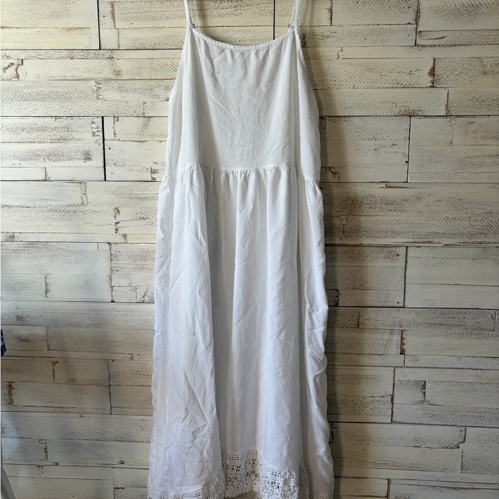 FREE PEOPLE INTIMATELY MAXI DRESS SEMI SHEER VORY WITH CROCHET HEM‎ EXTRA SMALL